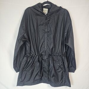 Rain Essentials Windbreaker Jacket Hooded Packable Black S/M Drawstring Outdoor‎